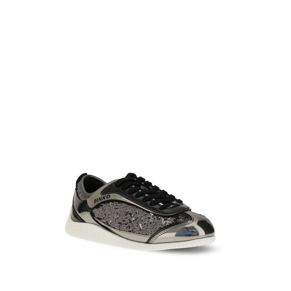 Silberne Nylon-Sneaker mit klobiger Sohle