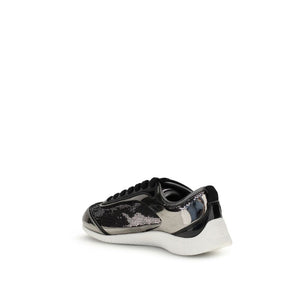 Silberne Nylon-Sneaker mit klobiger Sohle
