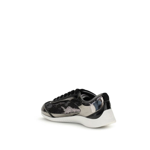 Silberne Nylon-Sneaker mit klobiger Sohle
