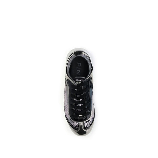 Silberne Nylon-Sneaker mit klobiger Sohle