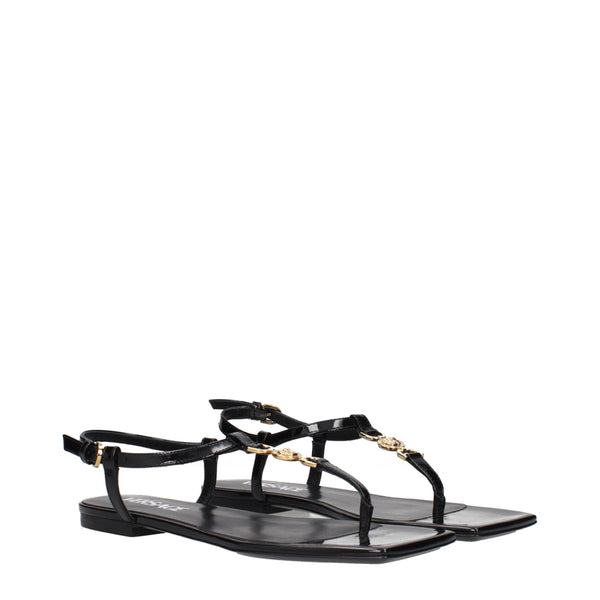 Schwarze Flip-Flop-Sandalen aus Leder