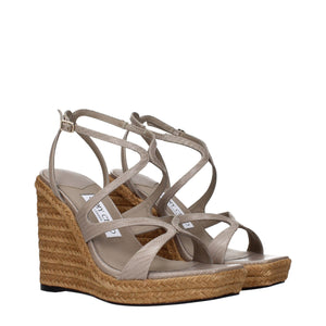 Elegante Graue Leder-Keilsandalen