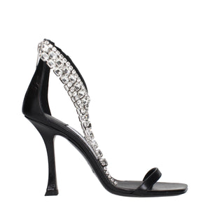 Schwarze Leder-Stilettosandalen