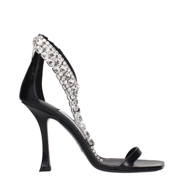 Schwarze Leder-Stilettosandalen