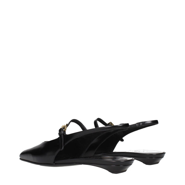 Schwarze Leder-Flachsandalen