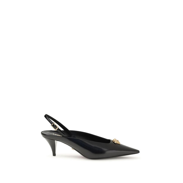 Schwarze Lederpumps mit mittelhohem Absatz