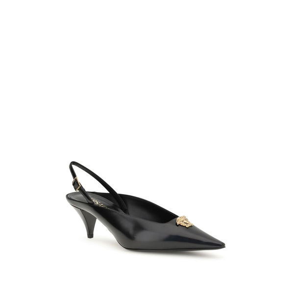 Schwarze Lederpumps mit mittelhohem Absatz