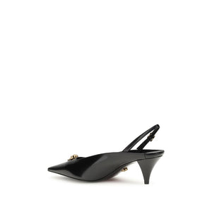Schwarze Lederpumps mit mittelhohem Absatz