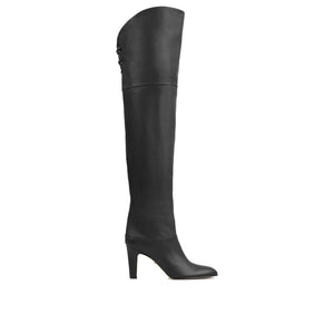Schwarzer Kalbsleder-Oberschenkelstiefel