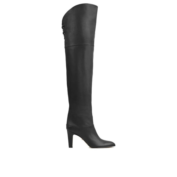 Schwarzer Kalbsleder-Oberschenkelstiefel