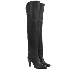 Schwarzer Kalbsleder-Oberschenkelstiefel