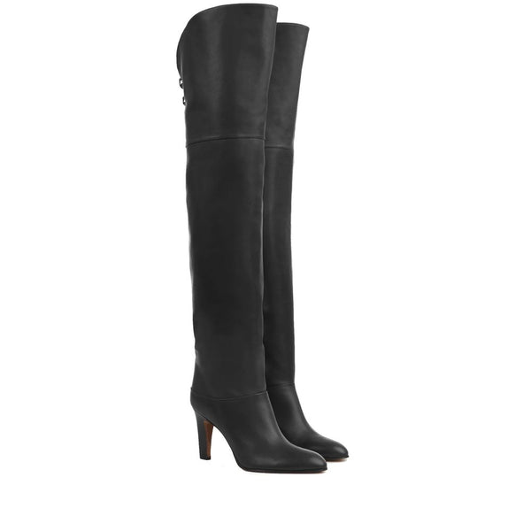 Schwarzer Kalbsleder-Oberschenkelstiefel