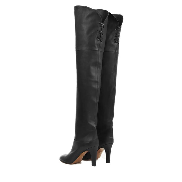 Schwarzer Kalbsleder-Oberschenkelstiefel