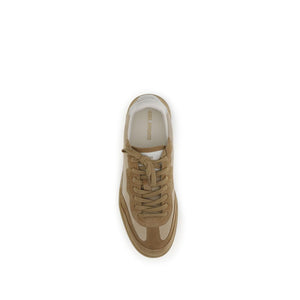 Beigefarbene Leder-Sneaker mit niedrigem Schaft