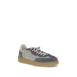 Graue Leder-Sneakers mit niedrigem Schaft