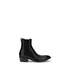 Schwarze Kalbshaut-Stiefeletten im Chelsea-Stil aus Bos Taurus-Leder