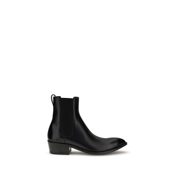 Schwarze Kalbshaut-Stiefeletten im Chelsea-Stil aus Bos Taurus-Leder