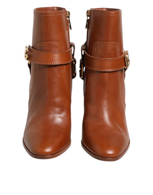 Braune Leder DG Logo Schnallenstiefel Schuhe