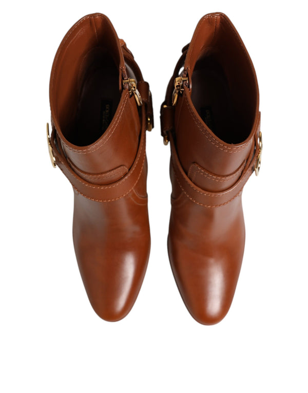 Braune Leder DG Logo Schnallenstiefel Schuhe