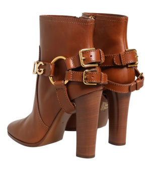 Braune Leder DG Logo Schnallenstiefel Schuhe