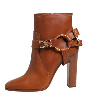 Braune Leder DG Logo Schnallenstiefel Schuhe