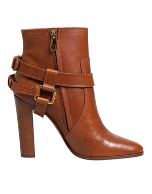 Braune Leder DG Logo Schnallenstiefel Schuhe