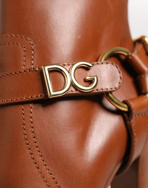 Braune Leder DG Logo Schnallenstiefel Schuhe