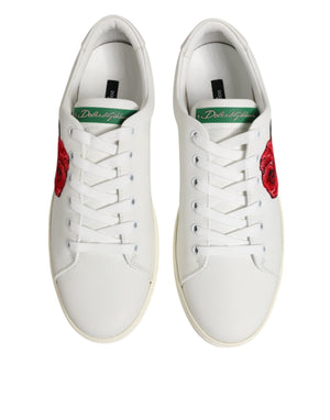 Weißes Leder mit Rosenstickerei Low-Top Schuhe