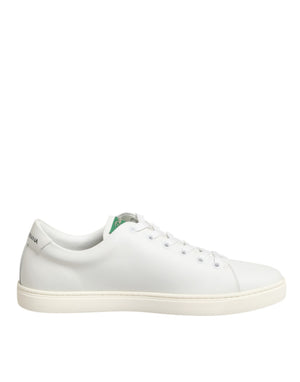 Weißes Leder mit Rosenstickerei Low-Top Schuhe