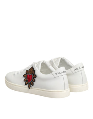 Weiß Leder Sacre Herz Patch Turnschuhe Schuhe