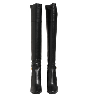 Schwarze Leder Over-The-Knee DG Stiefel Schuhe