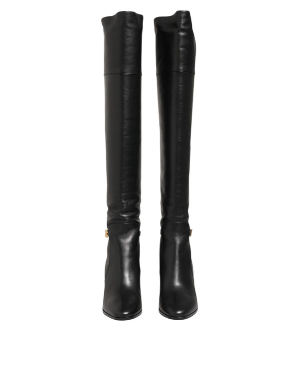 Schwarze Leder Over-The-Knee DG Stiefel Schuhe