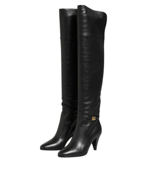 Schwarze Leder Over-The-Knee DG Stiefel Schuhe