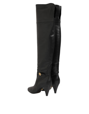 Schwarze Leder Over-The-Knee DG Stiefel Schuhe