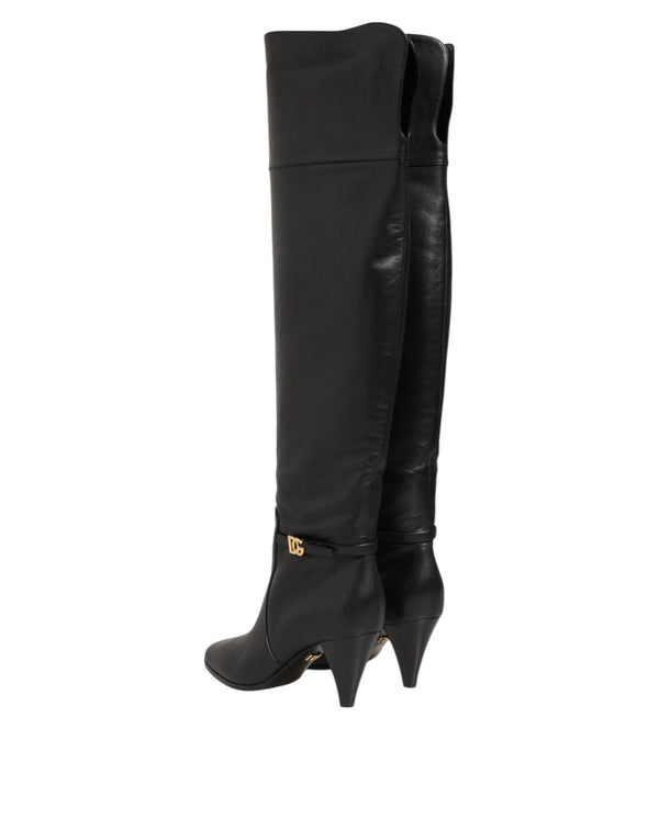 Schwarze Leder Over-The-Knee DG Stiefel Schuhe