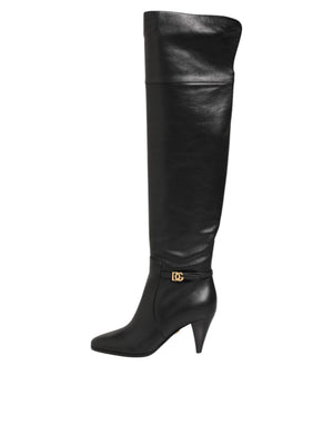 Schwarze Leder Over-The-Knee DG Stiefel Schuhe