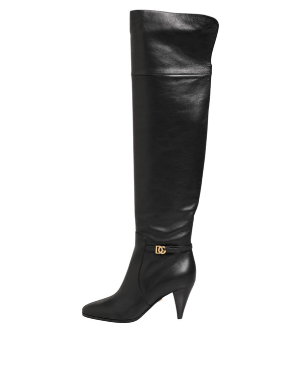 Schwarze Leder Over-The-Knee DG Stiefel Schuhe
