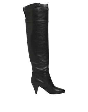 Schwarze Leder Over-The-Knee DG Stiefel Schuhe