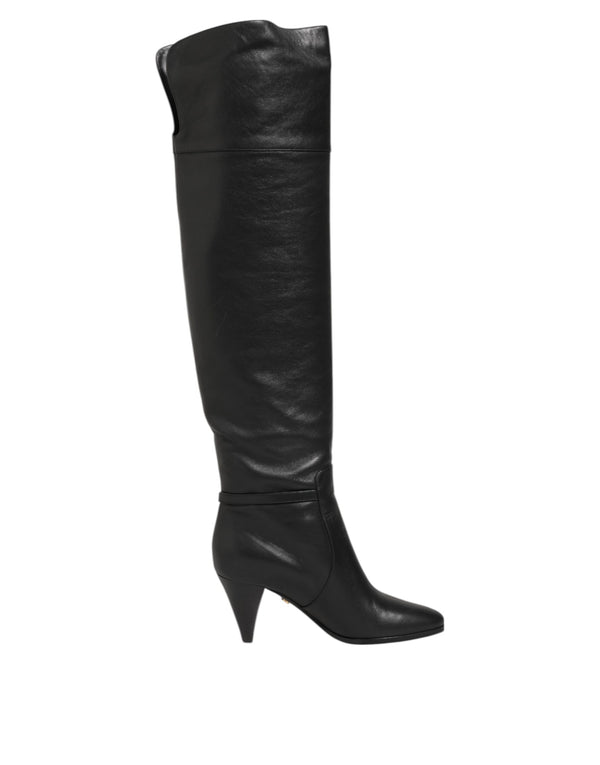 Schwarze Leder Over-The-Knee DG Stiefel Schuhe