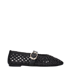 Schwarze Leder-Ballett-Flats