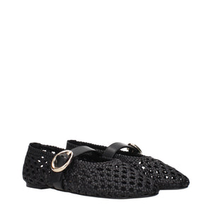 Schwarze Leder-Ballett-Flats