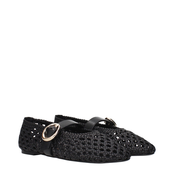 Schwarze Leder-Ballett-Flats