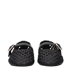 Schwarze Leder-Ballett-Flats