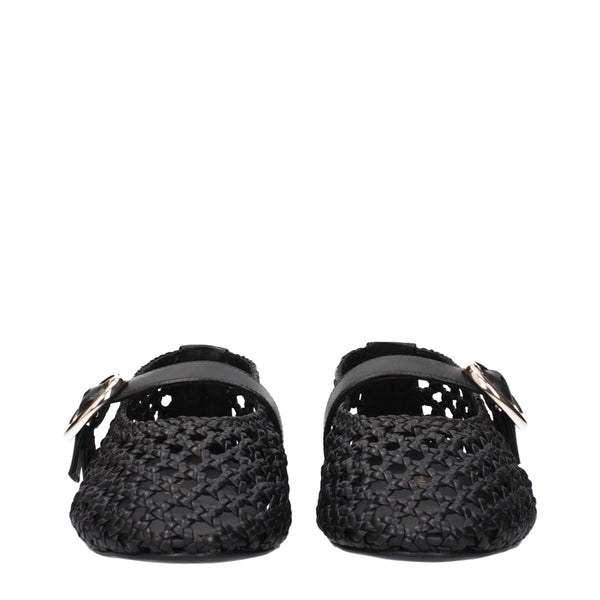 Schwarze Leder-Ballett-Flats