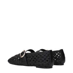 Schwarze Leder-Ballett-Flats