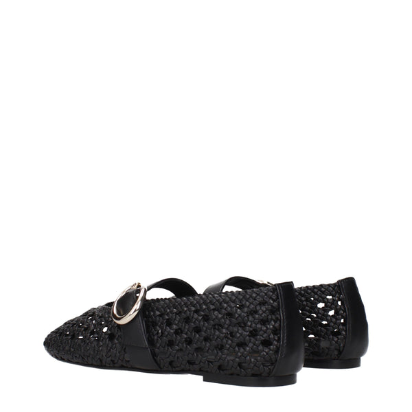 Schwarze Leder-Ballett-Flats