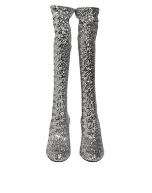 Schuhe Silber Pailletten Glitter High Heel Stiefel Schuhe