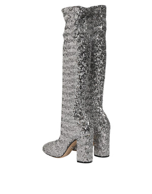 Schuhe Silber Pailletten Glitter High Heel Stiefel Schuhe