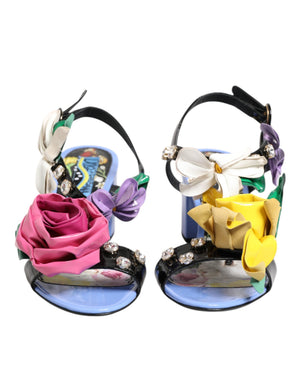 Multicolor Floral Appliqué Kristall Sandale Schuhe