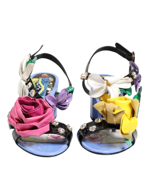 Multicolor Floral Appliqué Kristall Sandale Schuhe
